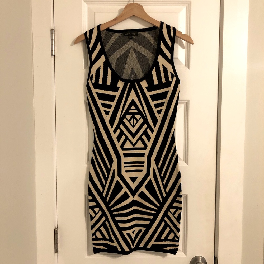 Black + cream geometric bodycon dress